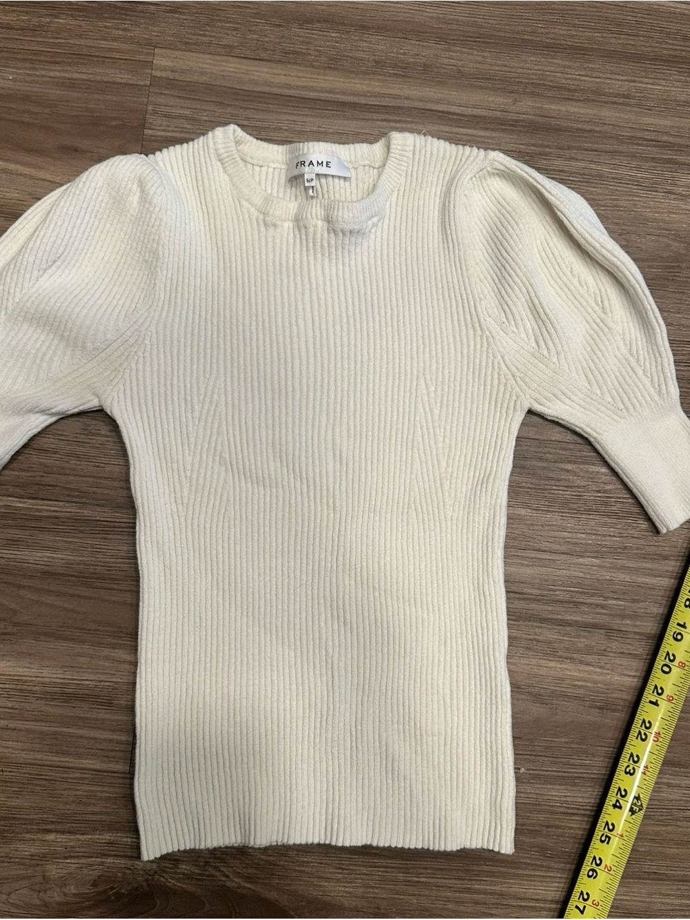 FRAME Denim White Ribbed Short-Sleeve Crewneck Top - Picture 2 of 6